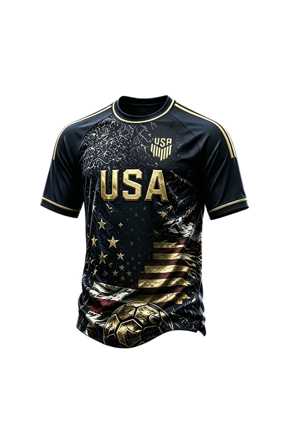 2026 USA Soccer Jersey Shirts for Men Crewneck Short Sleeve United States Team Fan International Soccer T Shirts Retro Streetwear Top Black M