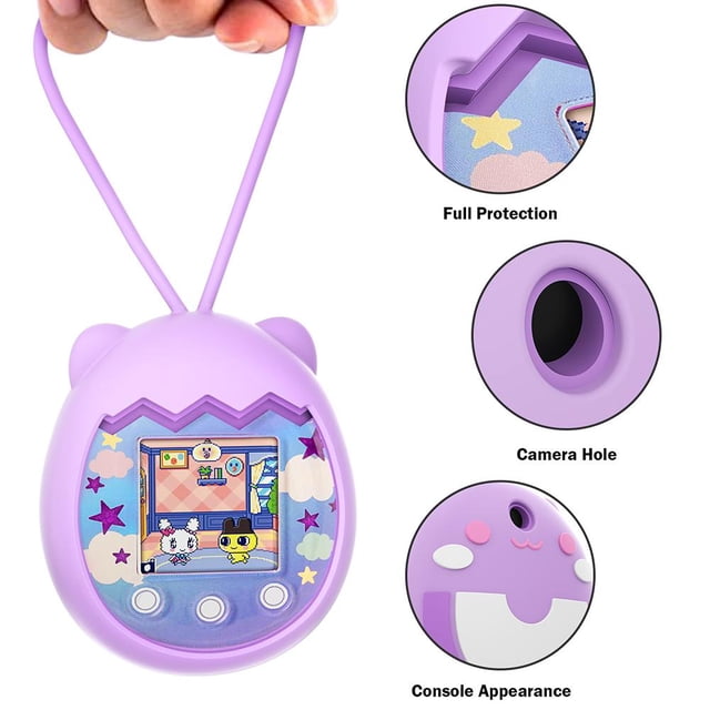 Funda de silicona para máquina de mascotas E con forma de animal de dibujos animados para Tamagotchi Pix (púrpura)