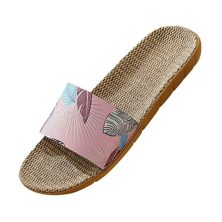 

GNEIKDEING Womens Mens Couple Linen Slip On Slides Indoor Home Slippers Beach Shoes Gift on Clearance