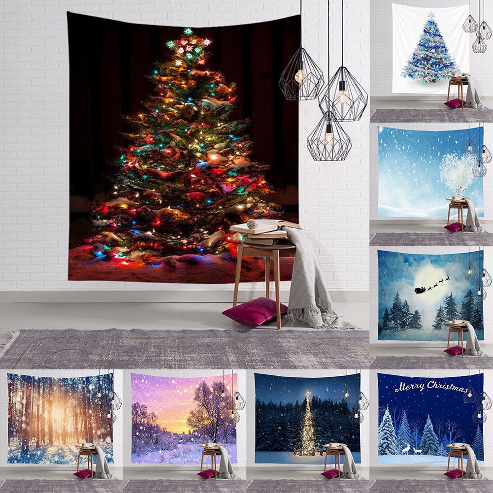 Christmas Tree Tapestry Wall Hanging Scene Xmas Blanket Fabric Art Home Decor 
