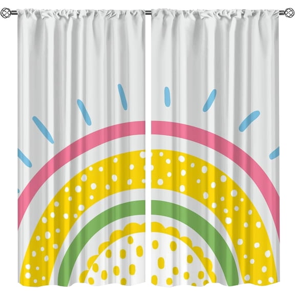 Rainbow Curtains, Cartoon Iridescent Confetti Blackout Rod Pocket Curtains, Colorful Hand Drawn Curtains & Drapes for Kids Boys Girls Teens Women Dust-Proof for Bedroom Living Room-W84xL84in