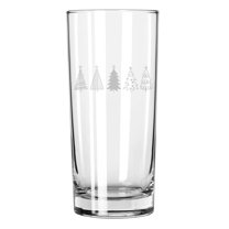 15 oz Tall Beverage Drinking Glass Highball Tumbler Gift Stylized Christmas Trees