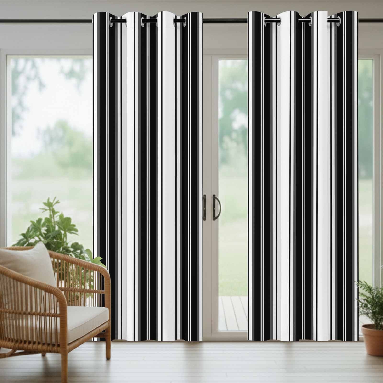 Black Striped Outdoor Curtains for Patio, Vertical Stripe Modern Minimalist Sunshade Privacy Drapes Grommet Waterproof Outside Curtains for Porch/Cabana/Balcony 54"x 108", 1 Panel