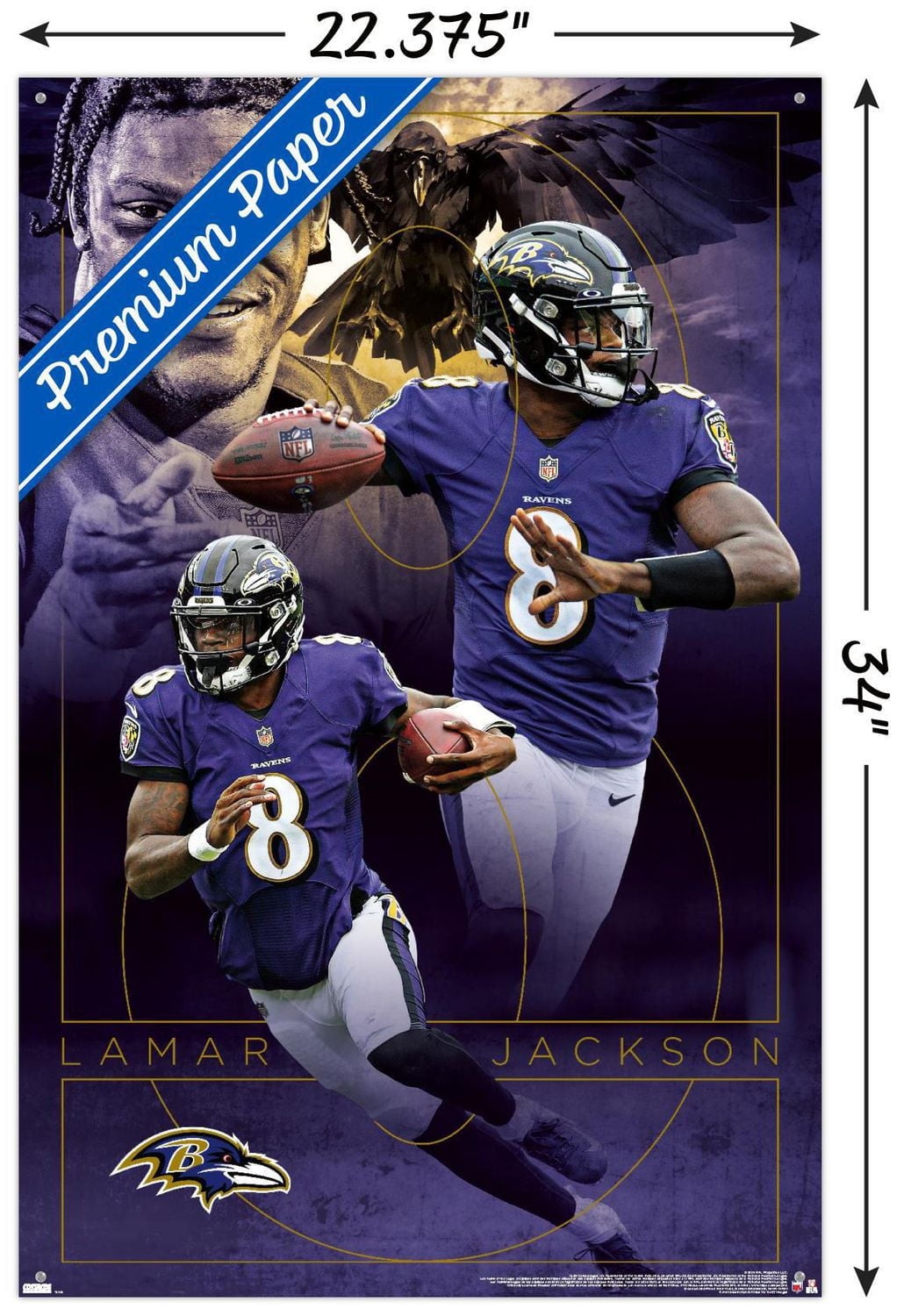 NFL Baltimore Ravens - Lamar Jackson 20 Wall Poster, 22.375" x 34" Framed