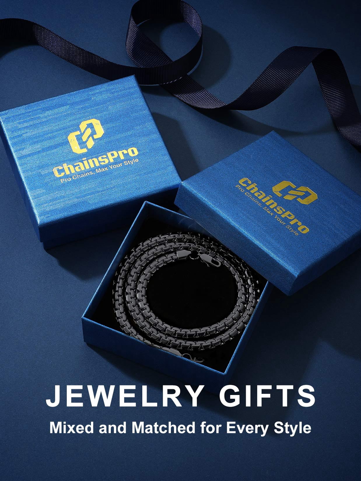 ChainsProMax Men Black Plated Stainless Steel Box Chain Necklace for Mens Gift 6mm 22" Jewelry Gift for Father