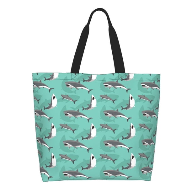 Fotbe Great White Shark Bolsa Tote Estética de Lona con Estampado para Mujer - Bolsa Reutilizable de Hombro Casual para Vacaciones, Compras, Trabajo y Gimnasio