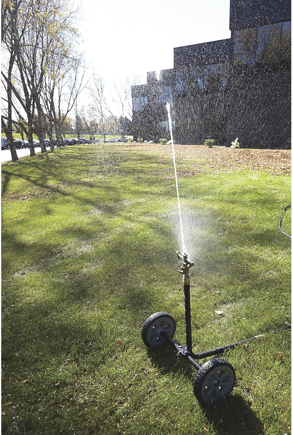 Strongway Wheeled Sprinkler - 3/4in. Brass Sprinkler Head with 2 Nozzles, 8in. Poly Wheels