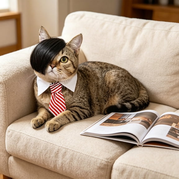 Pet Wig with Ties Funny Hairpiece Bowtie for Cats Dogs Party Photo Prop,Red
