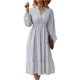 thumbnail image 1 of TRKIYQC Mujer Vestido Casual Cuello en V Botones Manga Larga Linterna Cintura Alta Volantes Dobladillo Raya Midi Vestido TRKIYQC moda, 1 of 7