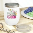 thumbnail image 2 of I'm Just Out Here Trusting God Quote with Wooden Cross & Flowers Art Merch Gift, White 12oz Wine Tumbler, 2 of 5