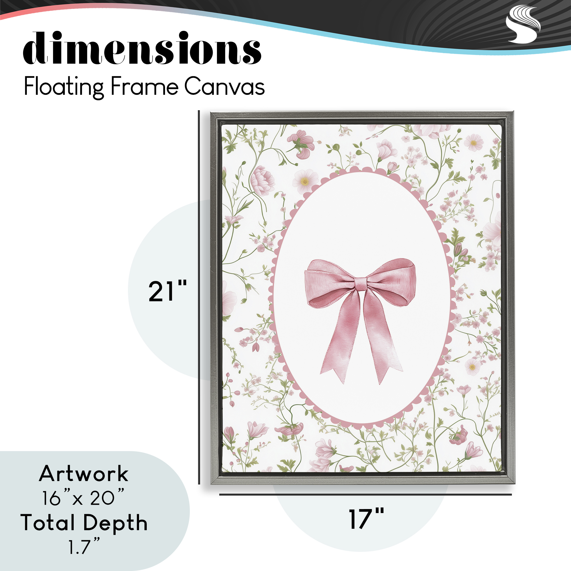 Delicate Florals & Bow Gray Framed Floater Canvas Wall Art, design by Christine Simpson Art
