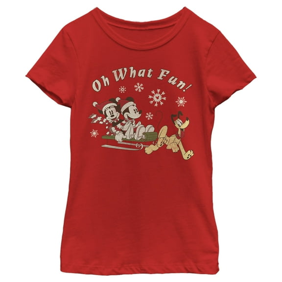 Girl's Mickey & Friends Oh What Fun Sled Graphic Tee Red X Small