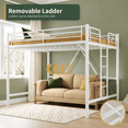 thumbnail image 3 of Zimtown Queen Size Loft Bed with Reversible Ladder, Metal Bed Frame for Adults, Guardrails, Space-Saving, Cloud White, 3 of 7