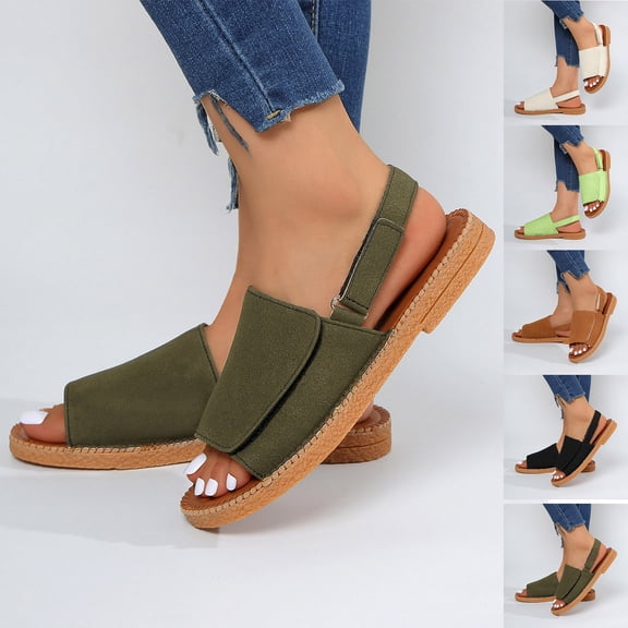 THDHVS Brown Sandals Women,Flat Sandals for Women,Women Beach Solid Color Open Toe Flat Sandals Versatile Casual Brown