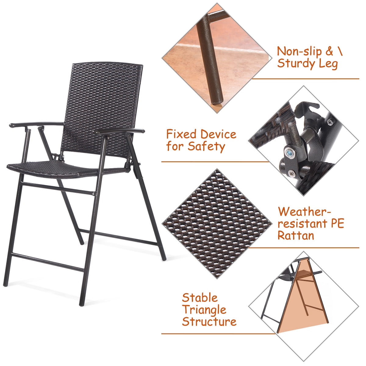 Patiojoy Rattan Folding Chair Wicker Patio Furniture Set of 4 Outdoor & Indoor