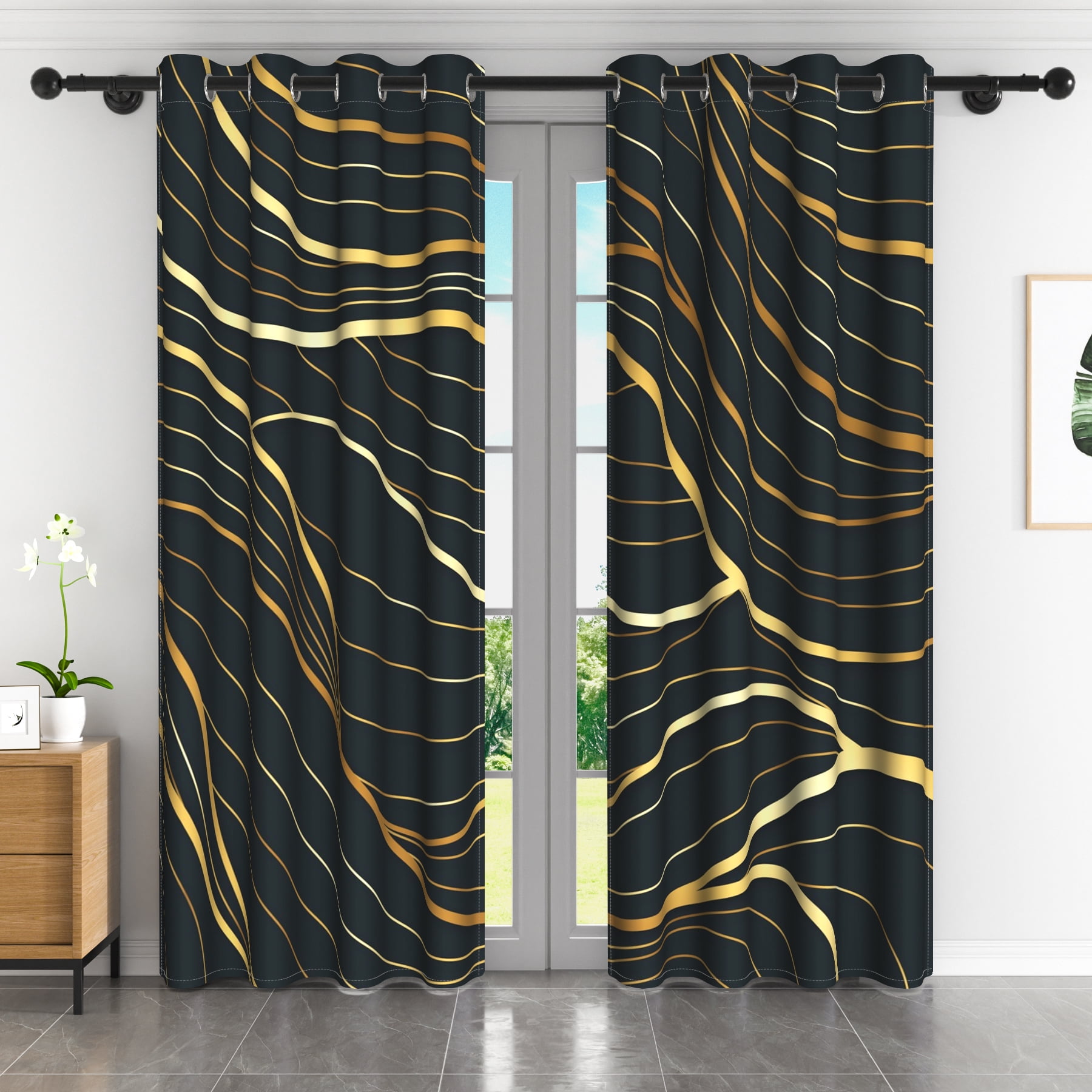 Lfeey Opaque Blackout Curtains for Bedroom, Top Grommet Room Darkening, 84 Inches Long, 2 Pieces