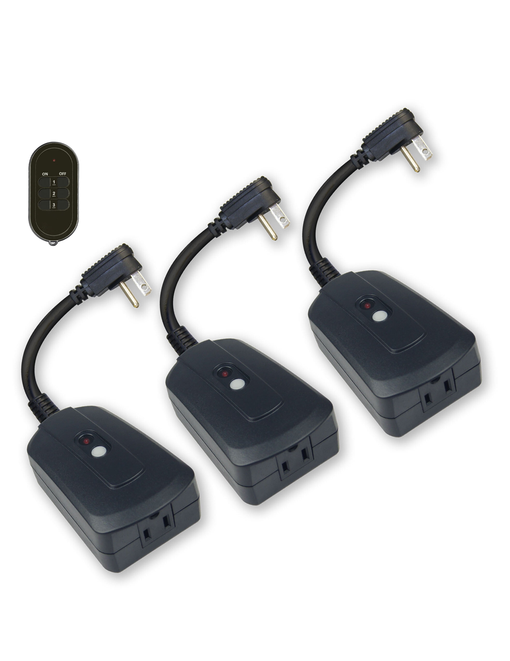 Hyper Tough Outdoor 3 Pack Remote Control and Each Receiver with 1-Outlet Wireless Remote Control, Black