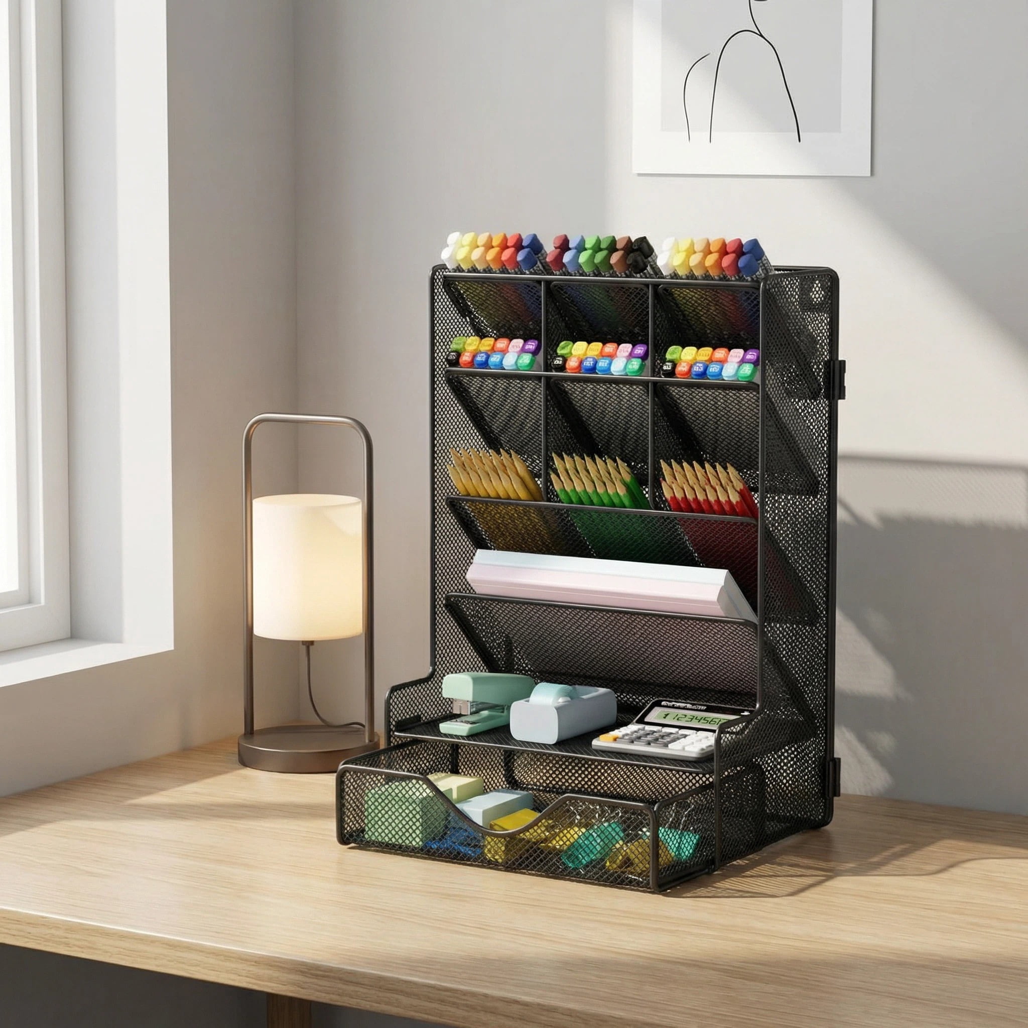BOHDK Pen Organizer with Drawer for Desk, Black