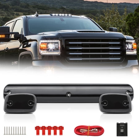 Xotic Tech Smoked Lens Cab Roof Marker Top Clearance LED Lights OE fit, Compatible with GMC Sierra 2500 3500 HD or Chevrolet Silverado, White 9-SMD 3pcs