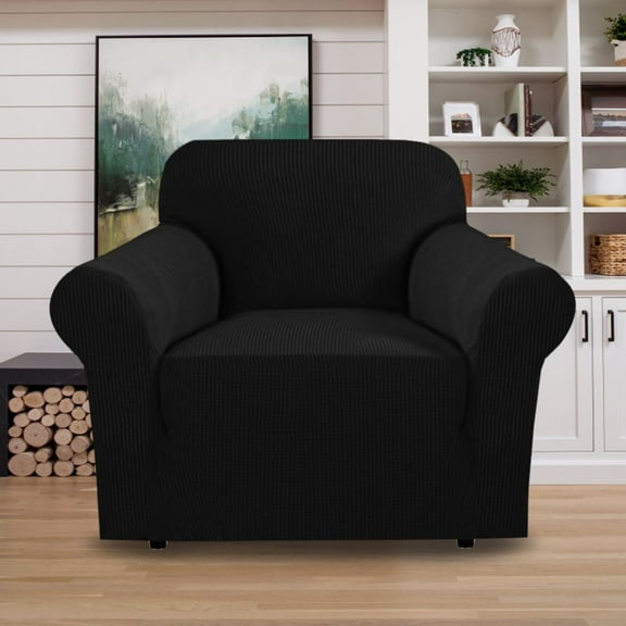 PrimeBeau Sofa Slipcover 1 Piece Sofa Cover 1 Seater Soft Couch Cover(Armchair 32"-48", Black)