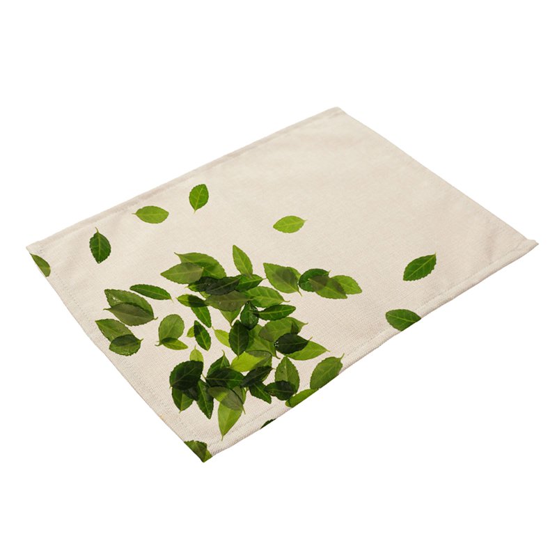 Simple Kitchen Placemat Coaster Green Leaf Plant Pattern Dining Table