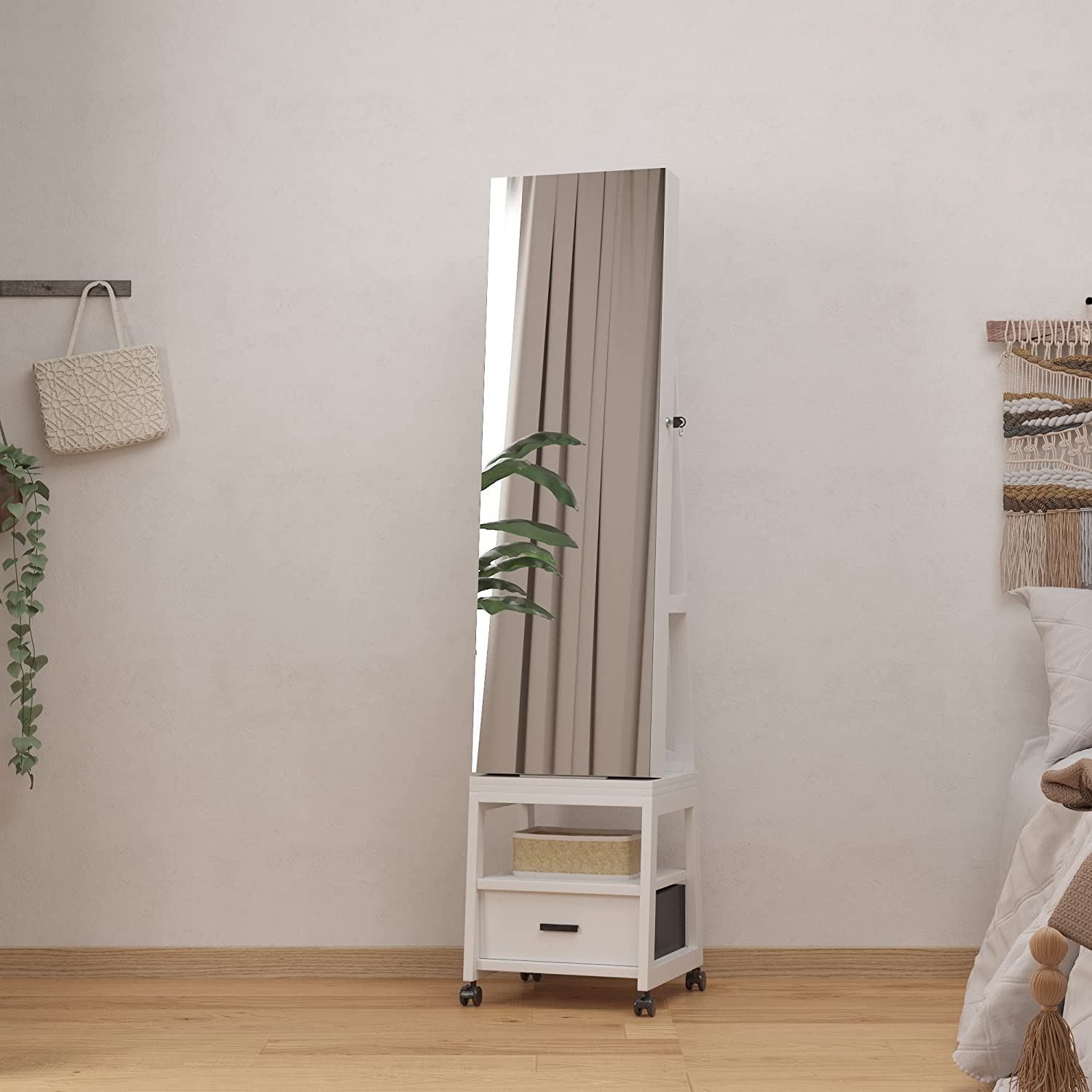 360° Swivel Jewelry Armoire, Floor Standing Locking Jewelry Armoire