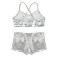 thumbnail image 4 of Yartina Kids Girls 2-Piece Shiny Sequins Crop Top with Booty Shorts Set Gymnastics Dance Outfits Silver 12, 4 of 7