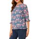 thumbnail image 4 of CAMISAS DE MUJER INSPIRE CHIC CON MANGAS 3/4 Y HEMBRAS RIZADAS DE CHIFFON FLORAL EN GRIS AZUL -1, 4 of 7