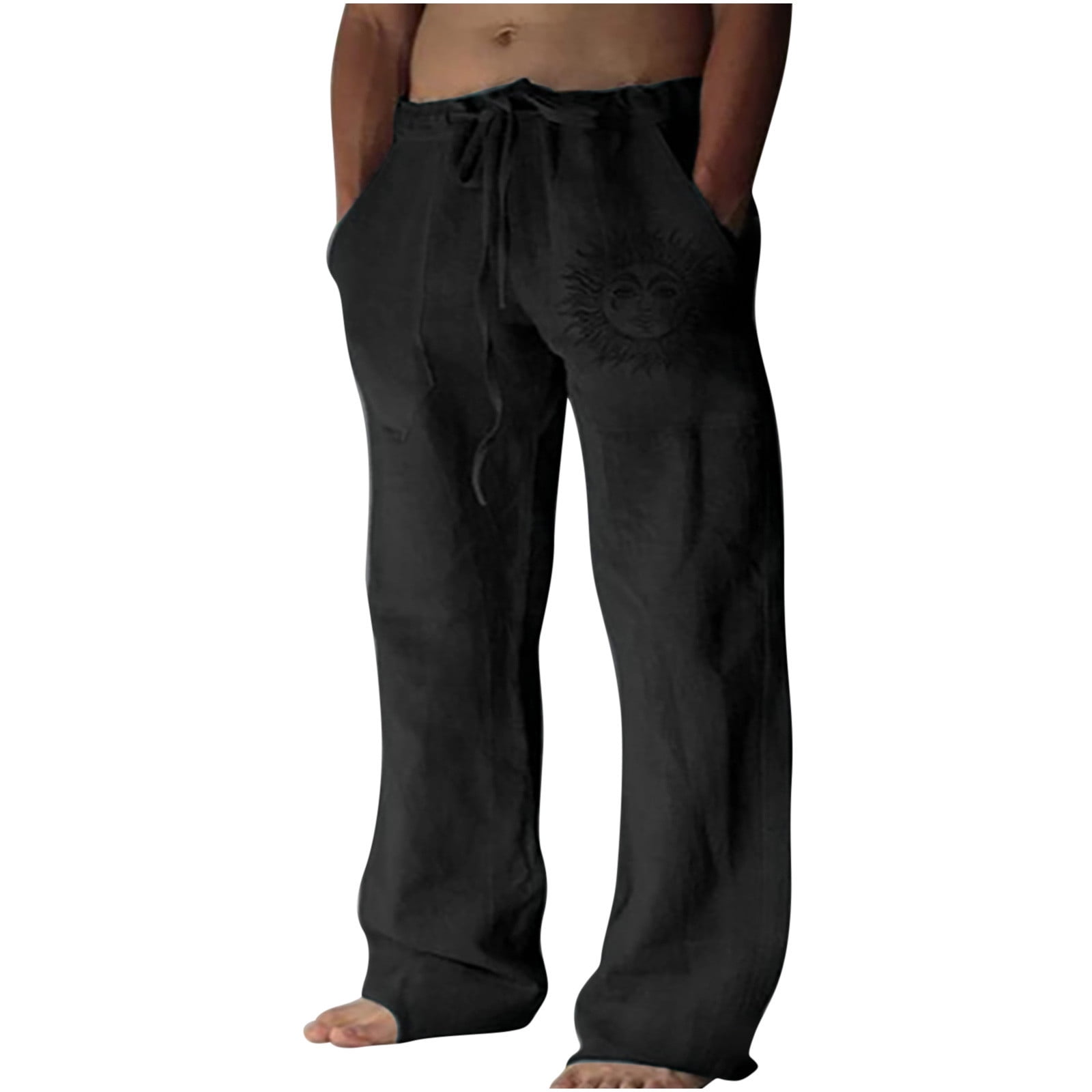 Mens Yoga Pants Loose Fit Linen Baggy Hippie Harem Pants Comfy