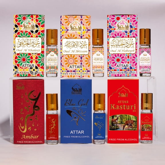 Dukhni Premiere Attar Arabic Perfume Oil Roll on set | Alcohol-Free, Vegan | Gifts for men & women