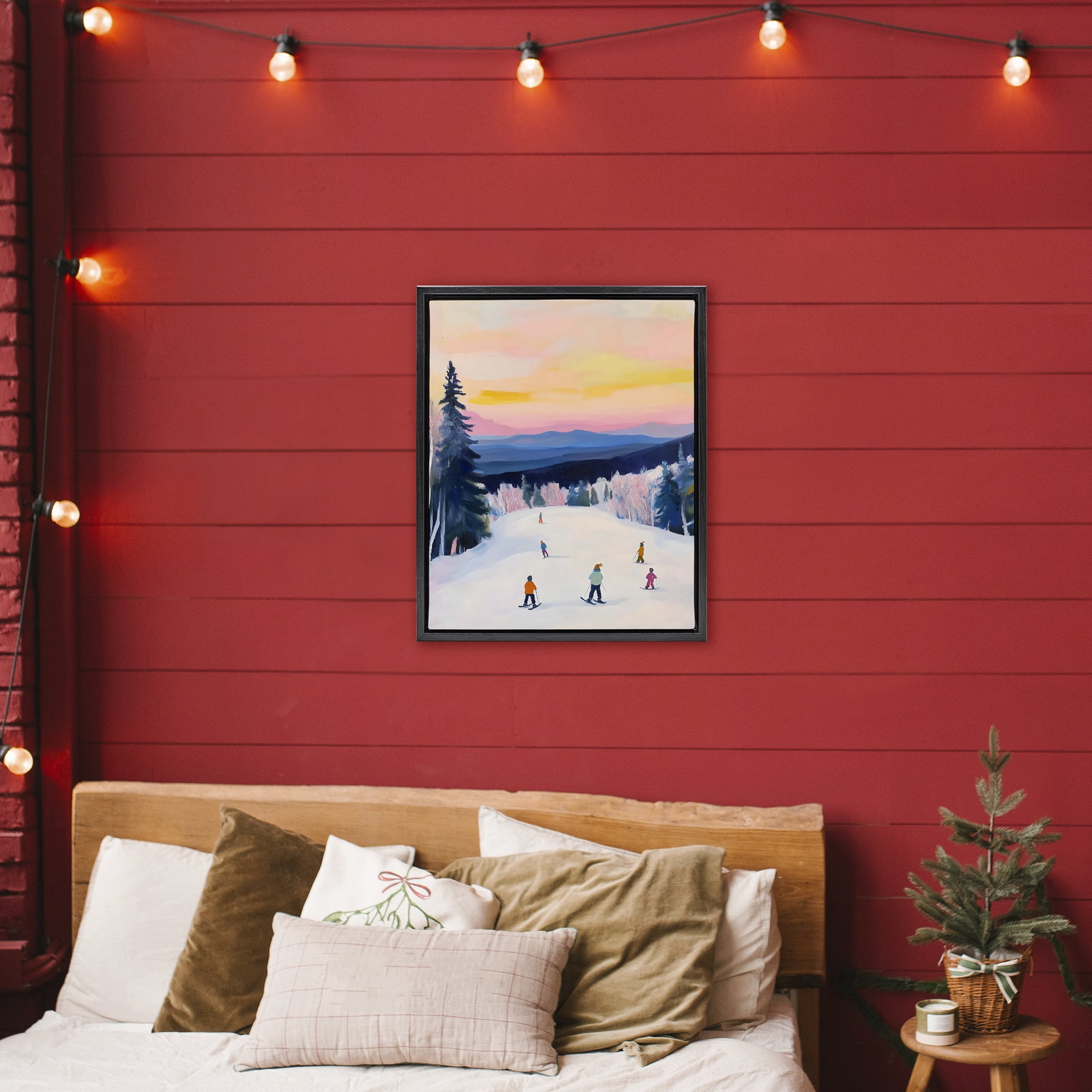 Stupell Industries Snowy Mountain Skiers at Sunset Black Framed Floater Canvas Wall Art, design by The Prints Vibe
