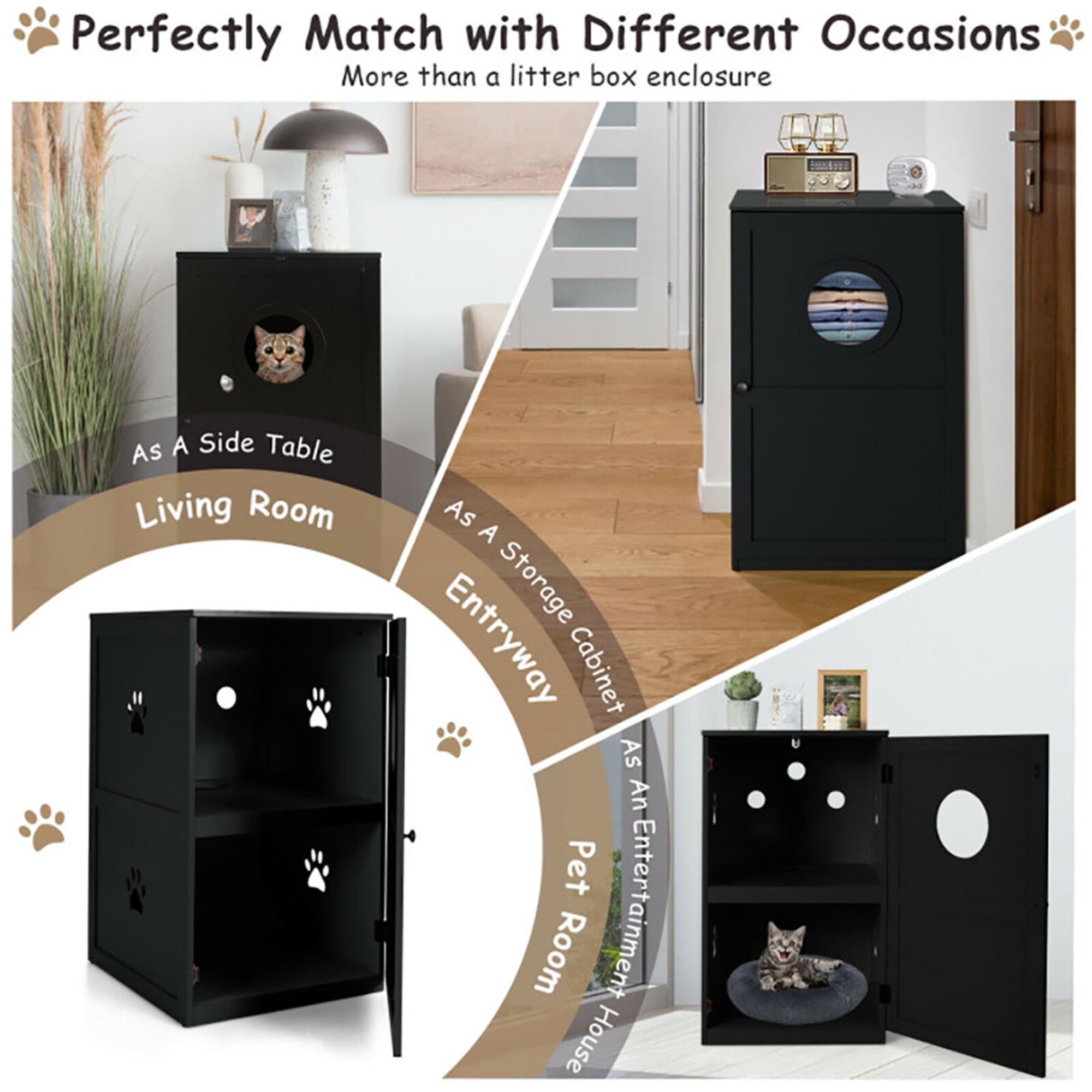 resenkos 36" 2-tier Cat House with Anti-toppling Device, Hidden Cat Litter Box Furniture, Black