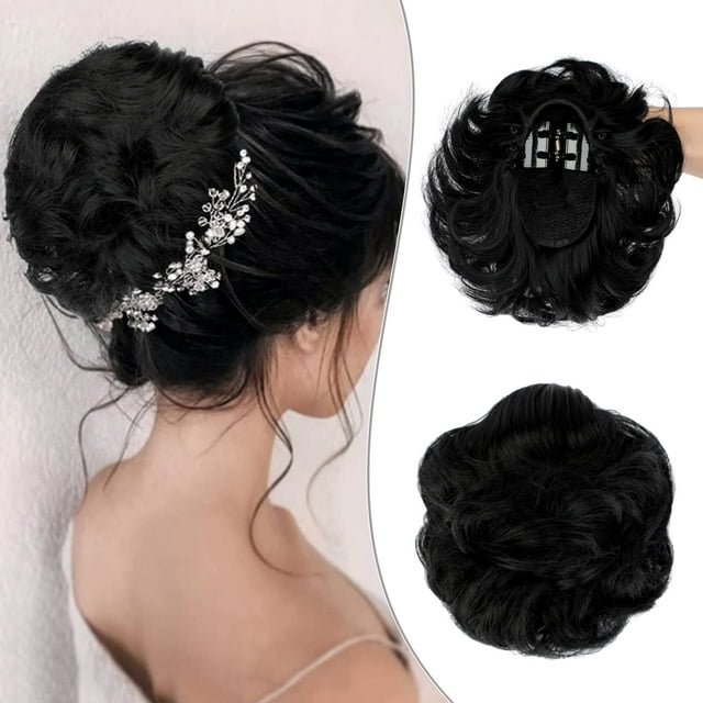 Wodelanle Clip de garra Moño desordenado Pieza de cabello Moño de cabello ondulado Pieza de cabello de moño desordenado sintético Extensiones de cabello Updo despeinado Cola de caballo Scrunchies Post