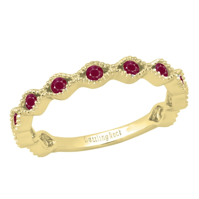 Dazzlingrock Collection Round Ruby 11 Stone Stackable Wave Band Ring for Women (Color Red, Clarity Highly Included) in 18K Yellow Gold, Size 6