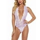 thumbnail image 5 of Ropa interior sexy para mujer Ropa de dormir Deep V Lace Body Lencería, Blanco, L Sweethay XX000084-08, 5 of 7