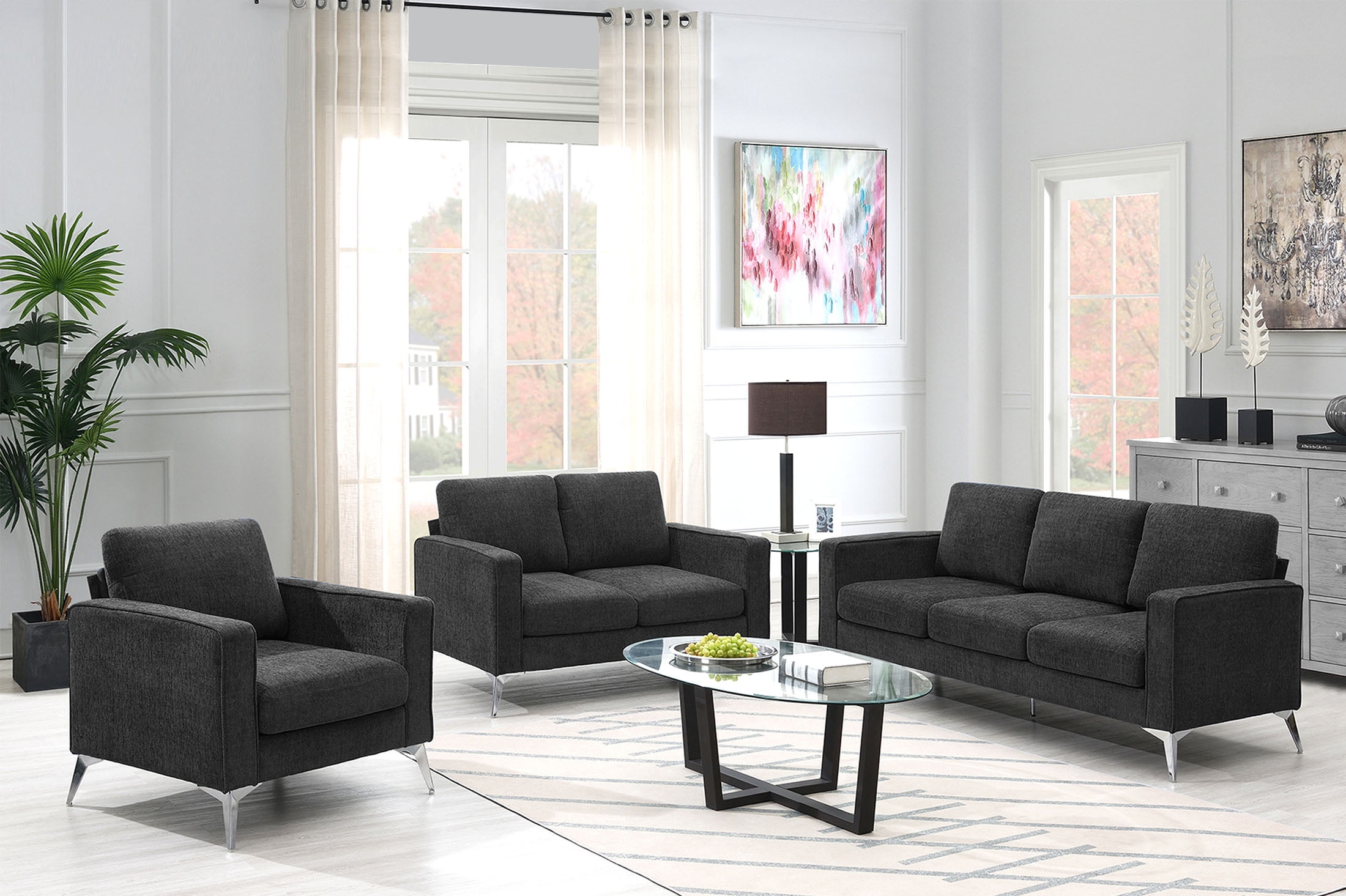 [VIDEO provided] [New]Modern 3Piece Sofa Sets with Sturdy Metal Legs