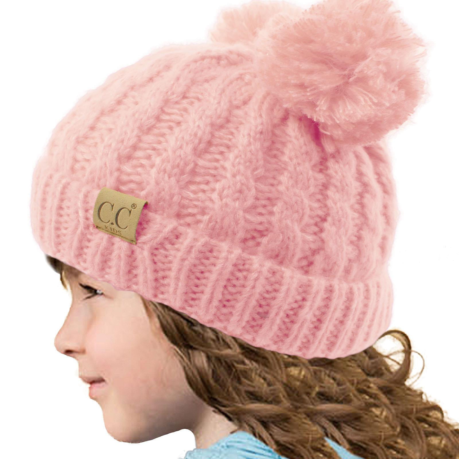 Yateen Kids Girls Boys Pom Pom Ears Chunky Thick Stretchy Knit Soft Beanie Hat 1-8 Years Old 