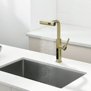 Lefton Pull-Out Waterfall Kitchen Faucet with Temperature Display, Two Water Outlet Modes, Single Hole, Brushed Gold, KF2209-5
