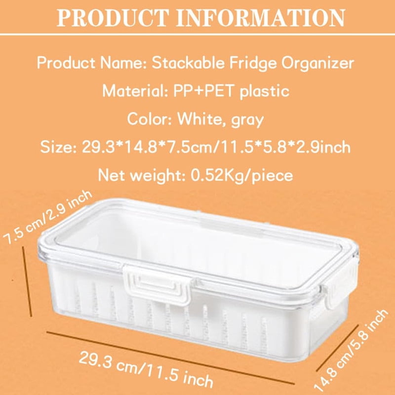 1PC Produce Saver Rectangular Food Storage Container, White, 11.5 x 5.8 x 2.9 Inches, Airtight, Leak Proof, Reusable, Durable, Dishwasher Safe