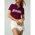 thumbnail image 5 of Qiylii Women Summer Casual Polo Tops Striped Print Lapel Short-sleeved Female Slim Crop T-shirt, 5 of 9