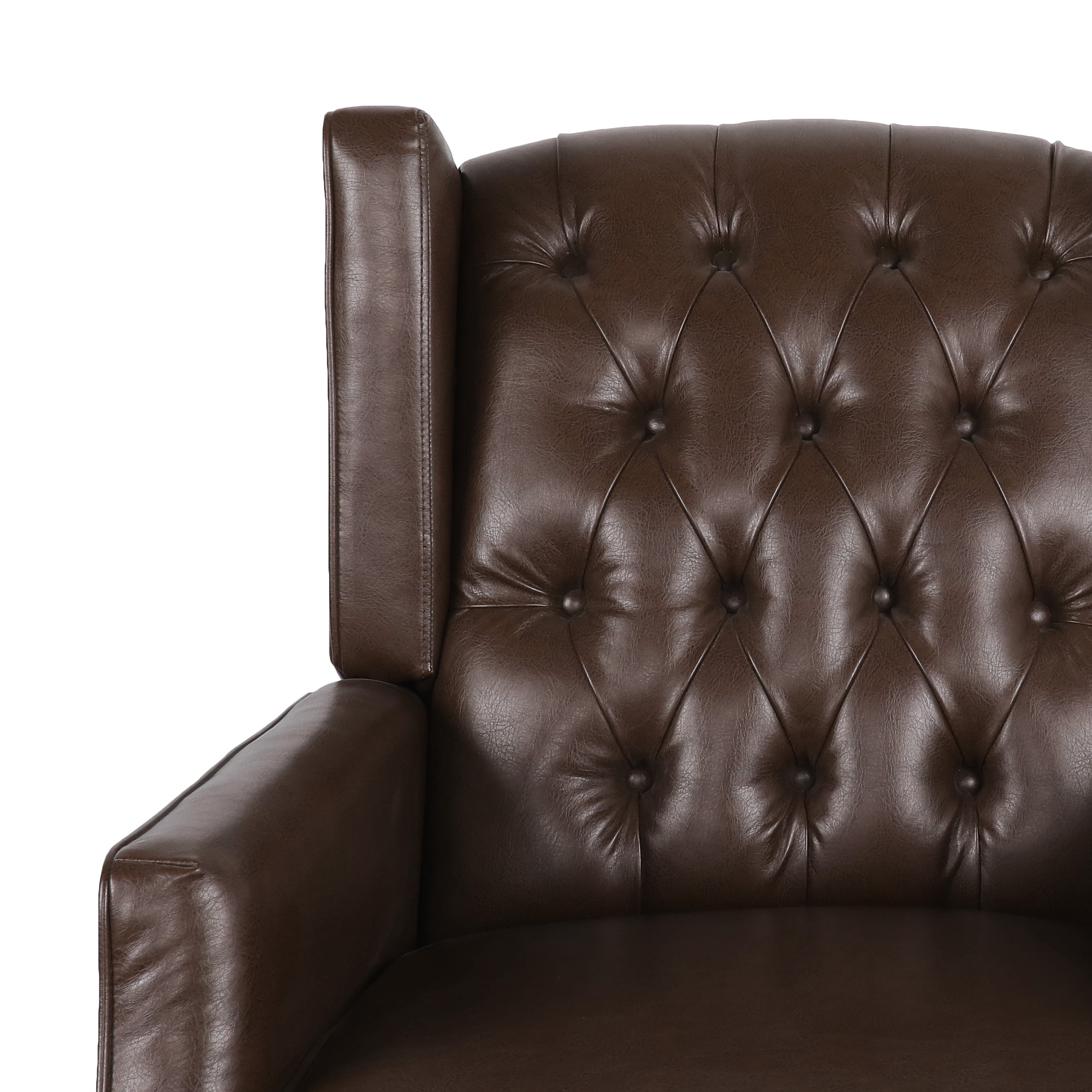 GDF Studio Amedou Contemporary Faux Leather Tufted Wingback Rocking Chair, Dark Brown