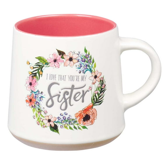 I Love That Your My Sister Ecclesiastes 4:9 Ceramic Bible Verse Coffee Mug  Floral Rustic Pink & Ivory Cup for Coffee/Tea, Dishwasher Microwave Safe, 14oz