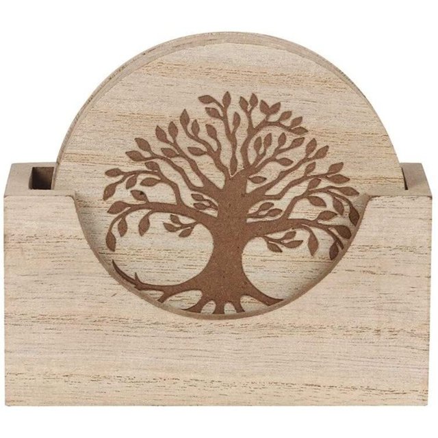 Something Different - Set de Posavasos Diseño Grabado Tree Of Life - Pack de 4 (Natural)