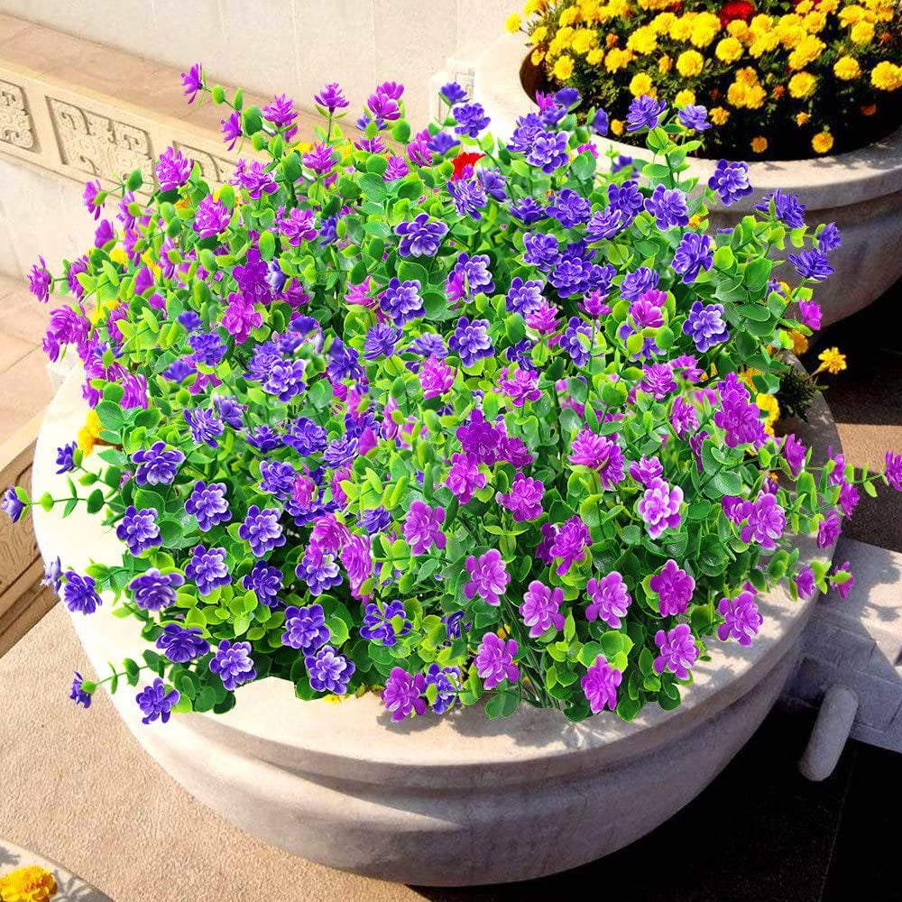 Artificial Flowers, Fake Outdoor UV Resistant Plants Faux Plastic Greenery Shrubs Indoor Outside Hanging Planter Home Garden Decorating(Yellow)
