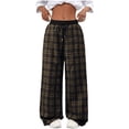 thumbnail image 2 of LEBONYARD Yoga Pants with Pockets for Women,Women's Plaid Printed Elastic Waist Straight Casual Wide Leg Pants Dark Gray XL, 2 of 9