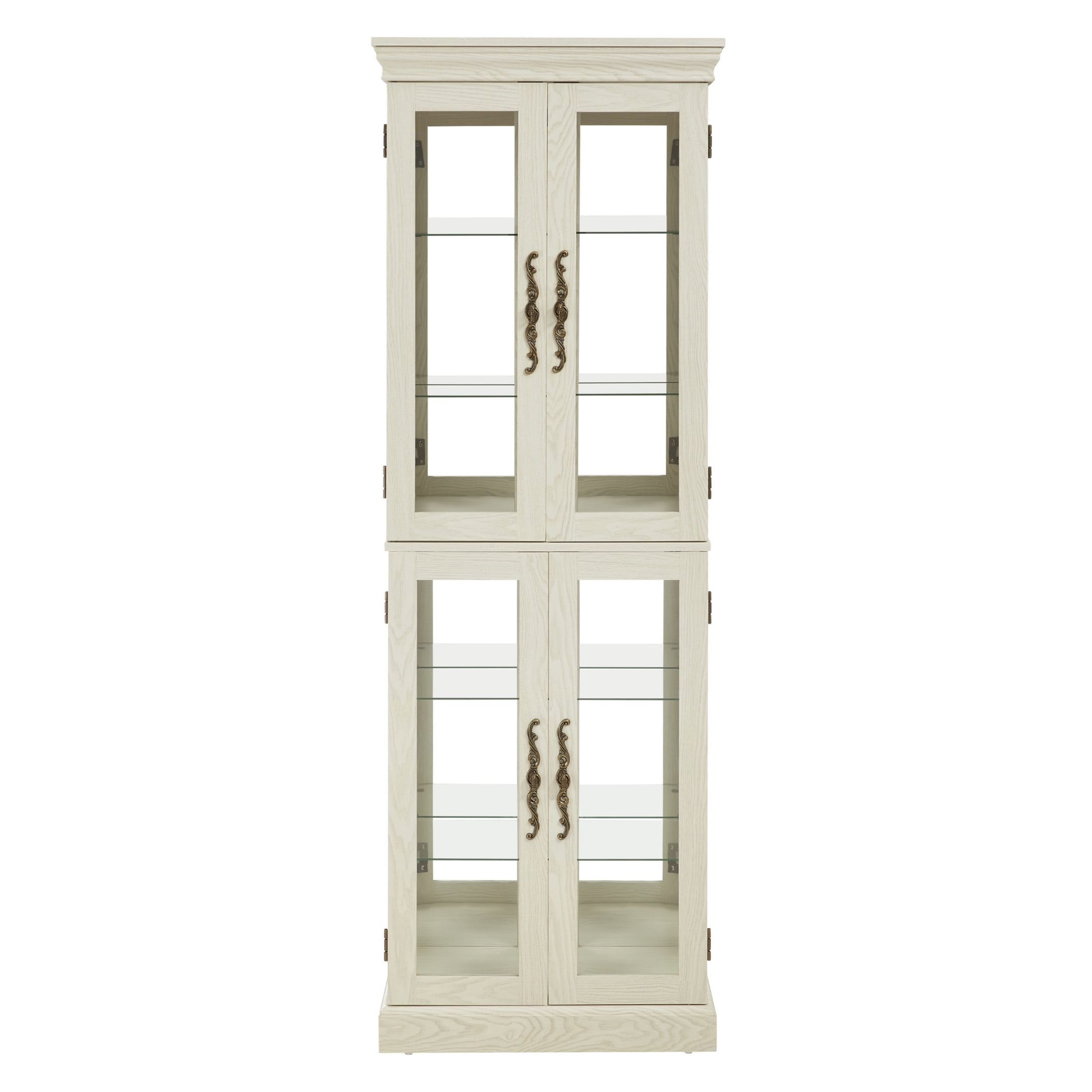 Noble House Graham Lighted Glass Curio Display Cabinet, 6-Tier Adjustable Shelves, Pantry Cupboard, Antique White
