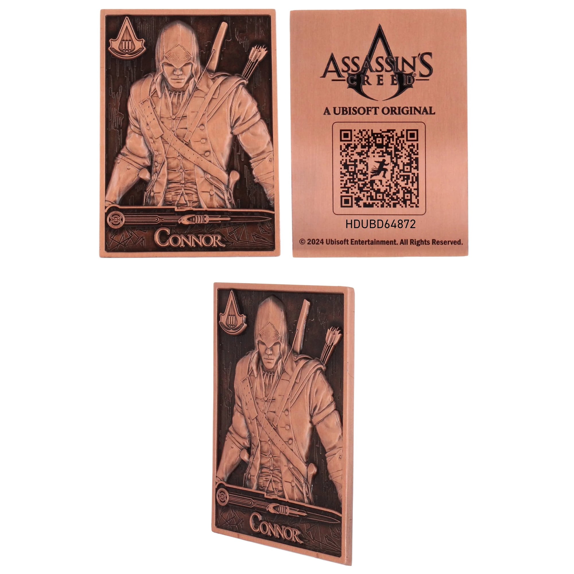 Exquisite Gaming: Digiplate Starter Pack - Assassins Creed: Assassins - 3 Collectible Metal Cards & Phone Stand, Copper-Gold-Silver Image Plates