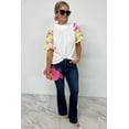 thumbnail image 4 of Women's White Sequin Flower Puff Sleeve Textured Top - [ZhiHiMeRi] | (US 12-14)L, 4 of 7
