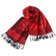 Pa-616-2 Red Base Peony Flowers Patterns Exquisitely Soft Woven Pashmina/Shawl/Scarf