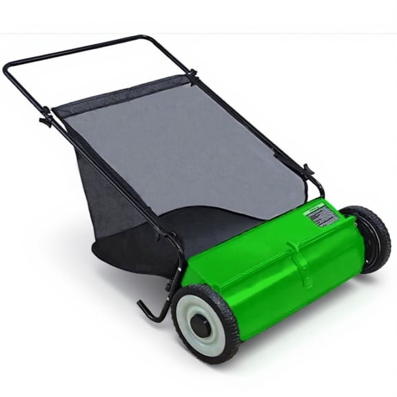 Emorefun 26" Push Lawn Sweeper, 7 Cu.ft. Large Capacity Leaf Sweeper with 4 Spinning Brushes for Lawn, Yards, Sidewalks, Green & Black